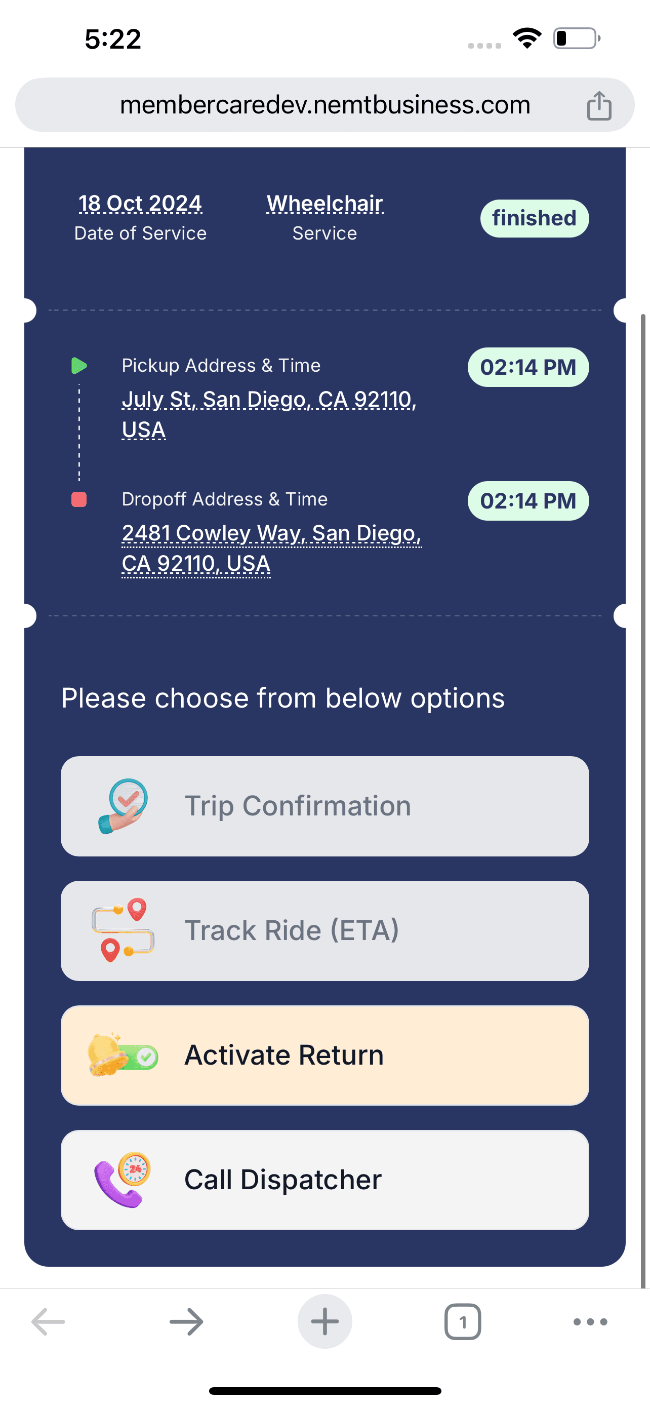 Screenshot of NEMT Member Care Screenshot of NEMT Member Care 1