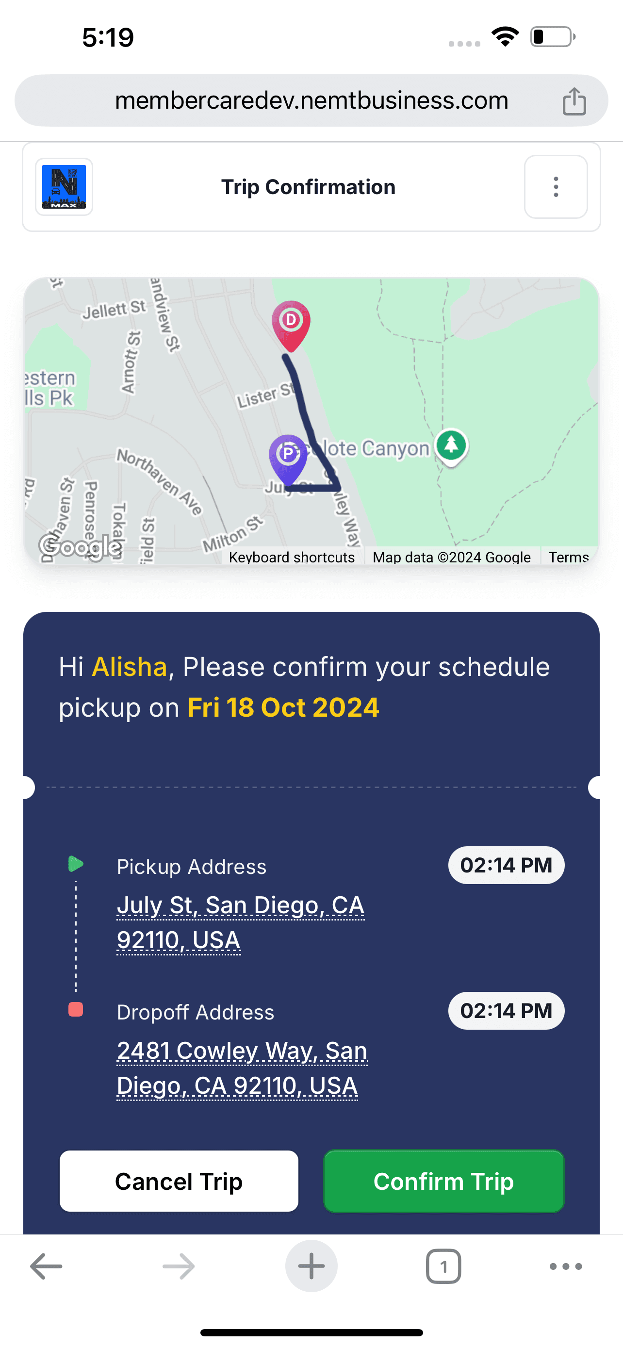 Screenshot of NEMT Member Care Screenshot of NEMT Member Care 2